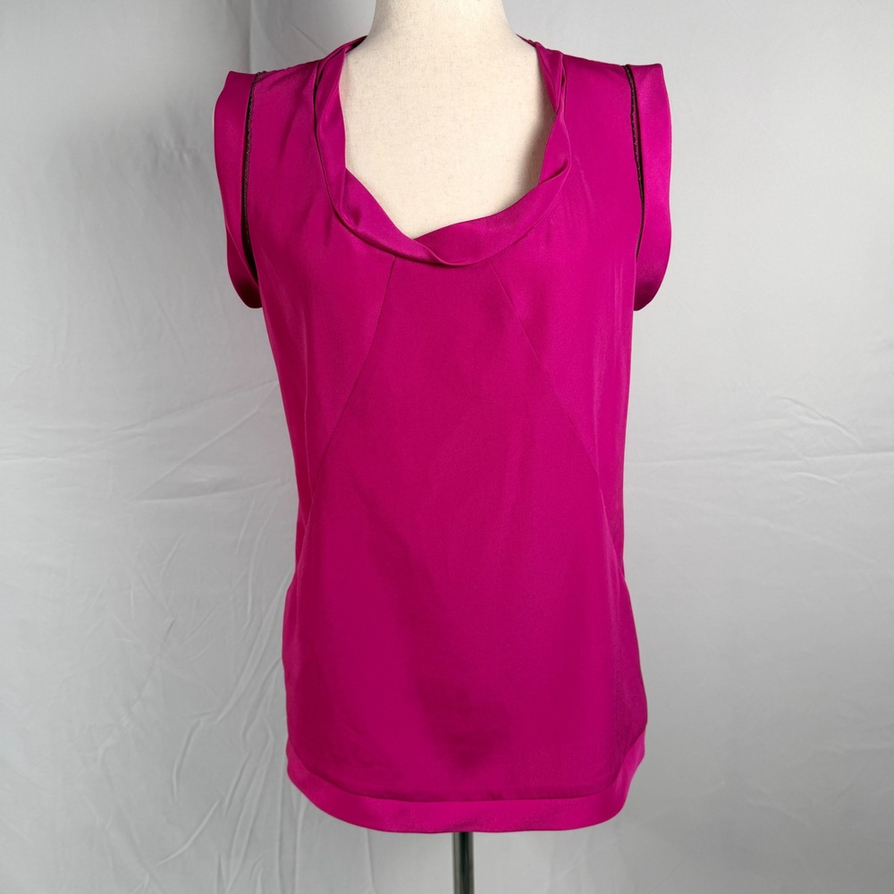 Vintage Guess Los Angeles Magenta Pink Cowl Neck Blouse Chain Trim Sleeveless S